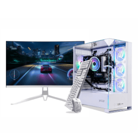 Skytech Avalanche Gaming PC Bundle with 27 inch Curved Monitor (White)